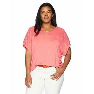 Calvin Klein Womens Plus Sz 0X/2X Lace Top Blouse